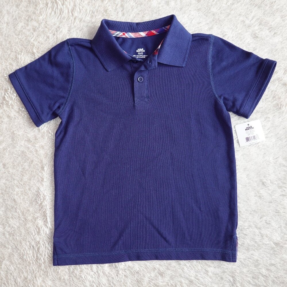 Boys Size Small 4/5 Navy Blue Bonton Americana Short Sleeve Polo Shirt, NWT
